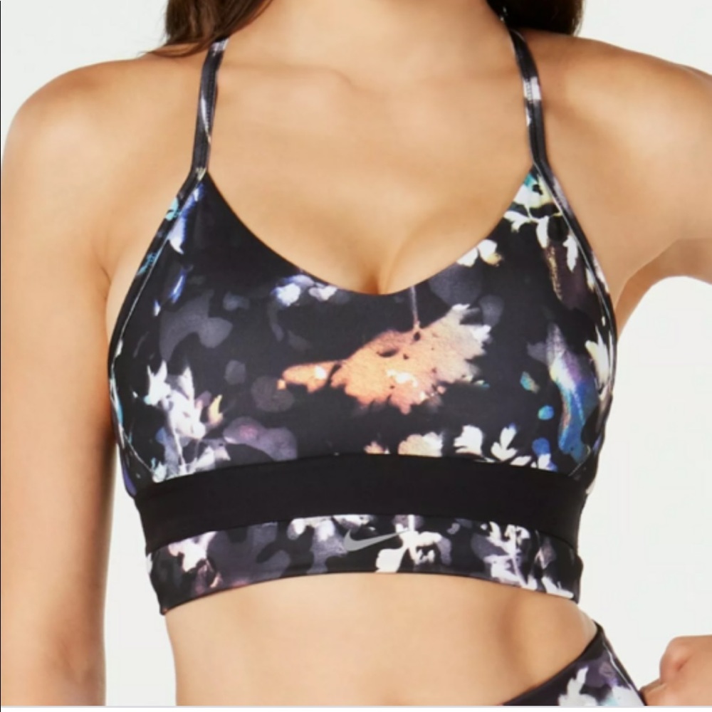 Nike Indy Light Black Floral Sports Bra Padded Size Medium